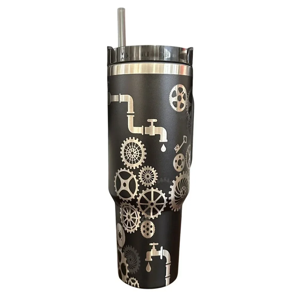 Stainless Steel Tumbler 40oz Handle Black Engraved Personalized